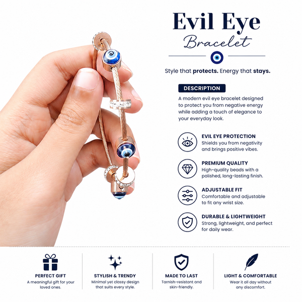 Evil Eye Bracelet – Stylish & Trendy Adjustable Bracelet for Women & Men, Lightweight Everyday Wear & Gifting 🧿