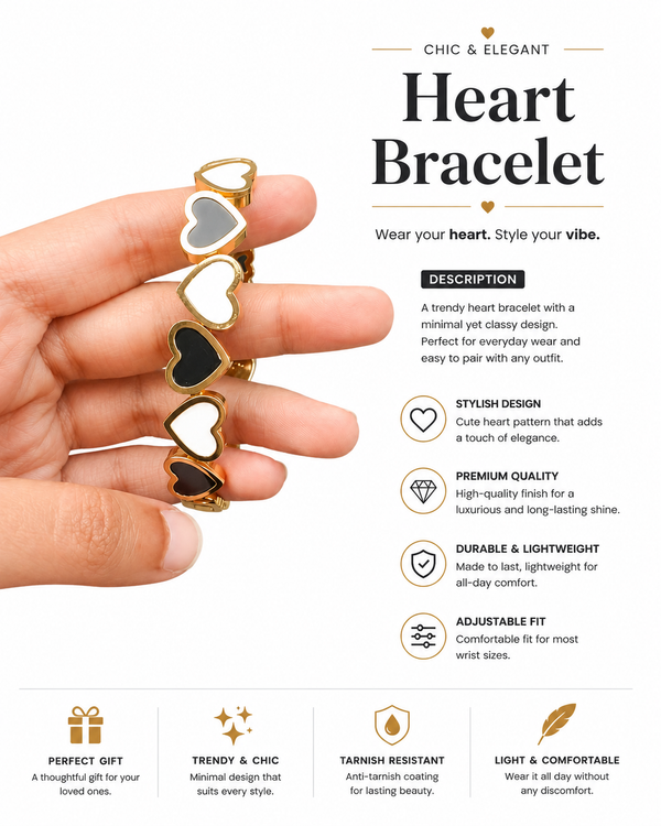 Heart Bracelet for Women – Trendy, Stylish & Elegant Heart Design Bracelet for Everyday Wear & Gifting